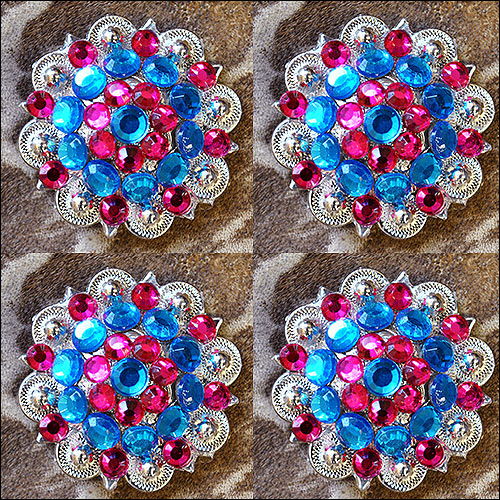 HILASON Western Screw Back Concho Blue Fuchsia Crystal Saddle and Color | Belt Slotted Conchos