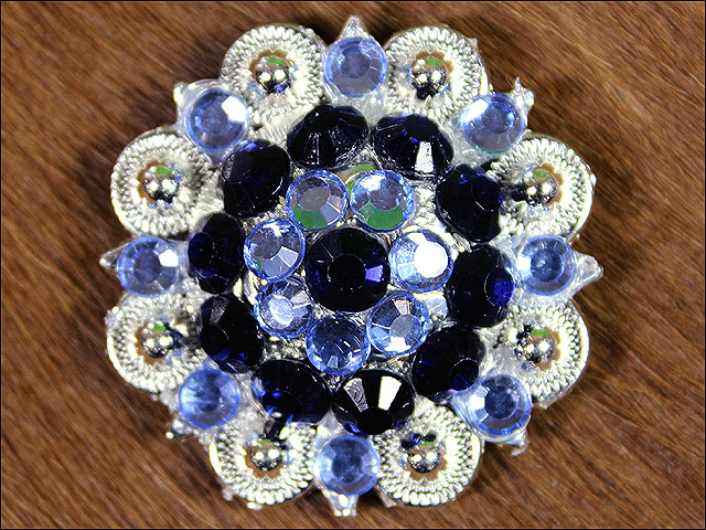HILASON Blue Black Crystal 1-14In Berry Concho Rhinestone Tack Saddle | Western Belt Slotted Conchos