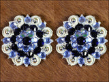 Hilason Blue Black Crystal 1-14In Berry Concho Rhinestone Tack Saddle