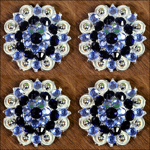 HILASON Blue Black Crystal 1-14In Berry Concho Rhinestone Tack Saddle | Western Belt Slotted Conchos