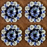 Hilason Blue Black Crystal 1-14In Berry Concho Rhinestone Tack Saddle