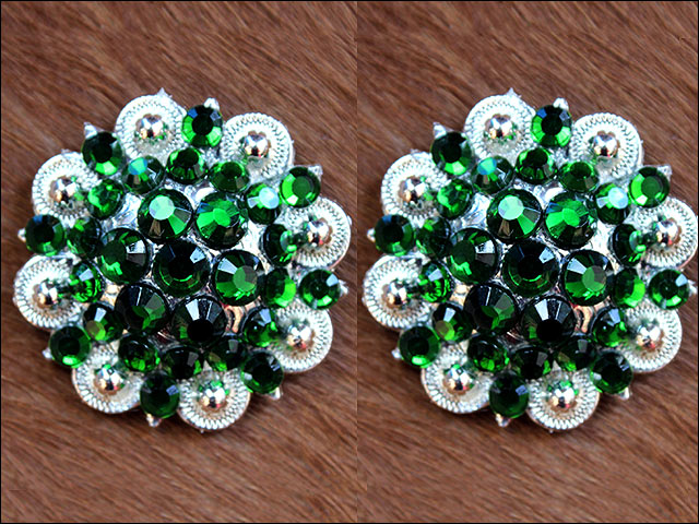 Hilason Green Crystal 1-1/4In Berry Concho Rhinestone Tack Saddle Cowgirl