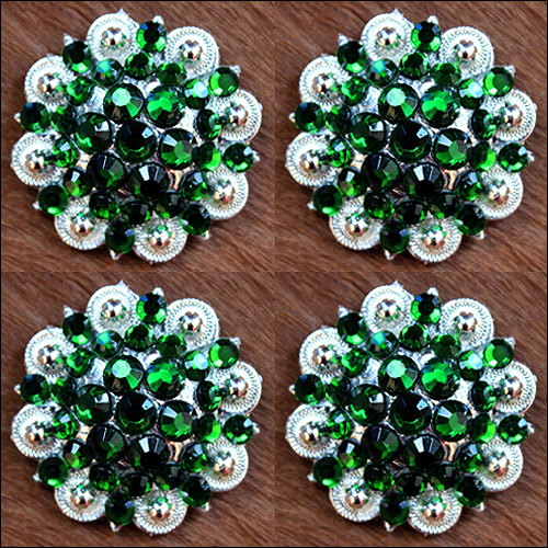 Hilason Green Crystal 1-1/4In Berry Concho Rhinestone Tack Saddle Cowgirl