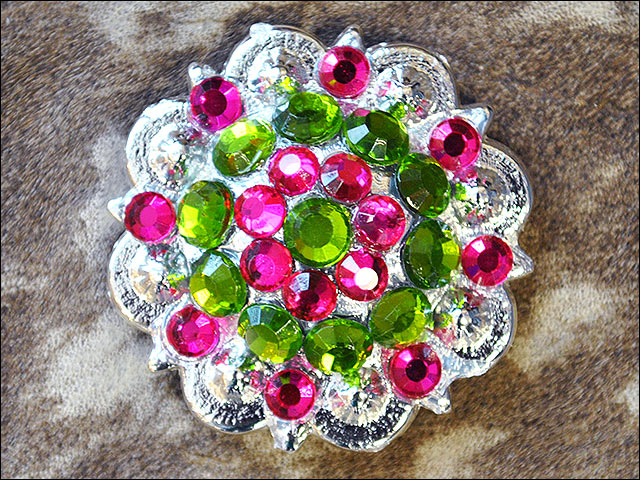 HILASON Crystal Berry Concho Rhinestone Tack Saddle Peridot Green and Fuchsia Color | Western Belt Slotted Conchos