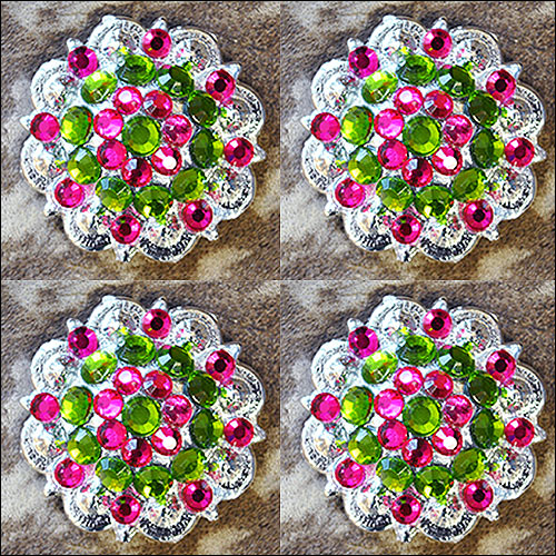 HILASON Crystal Berry Concho Rhinestone Tack Saddle Peridot Green and Fuchsia Color | Western Belt Slotted Conchos