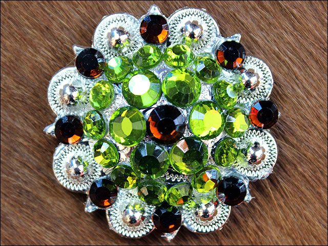 HILASON Western Screw Back Concho Green Brown Crystal Saddle Peridot and Smoked Topaz Color | Slotted Conchos