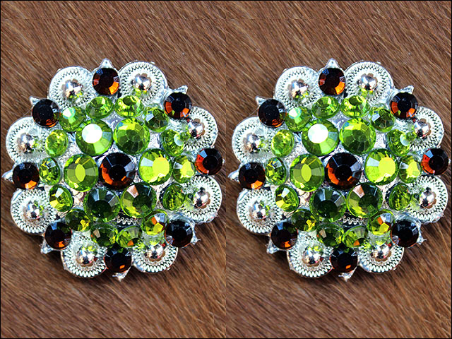 HILASON Western Screw Back Concho Green Brown Crystal Saddle Peridot and Smoked Topaz Color | Slotted Conchos