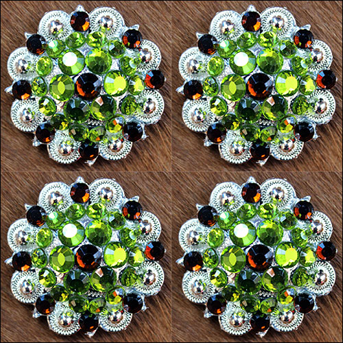 HILASON Western Screw Back Concho Green Brown Crystal Saddle Peridot and Smoked Topaz Color | Slotted Conchos