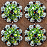 Hilason Green Brown Crystal 1-1/4In Berry Concho Rhinestone Tack Saddle