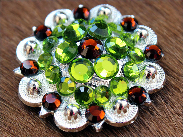 HILASON Western Screw Back Concho Green Brown Crystal Saddle Peridot and Smoked Topaz Color | Slotted Conchos