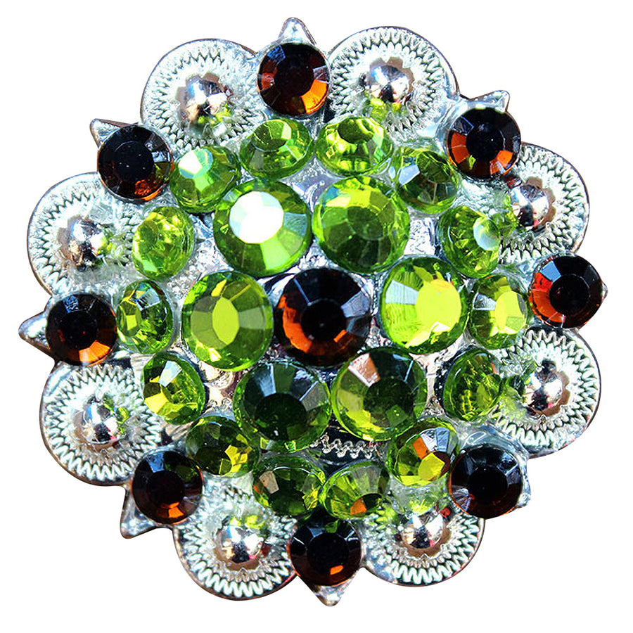Set Of 32 Western Screw Back Concho Green Brown Crystal 1-1/4In Saddle - Uhorse