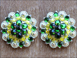 Hilason Green Crystal 1-1/4In Berry Concho Rhinestone Saddle Tack Cowgirl