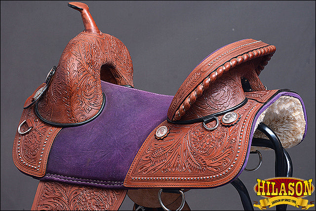 HILASON Western American Leather Trail Barrel Racing Horse Saddle | Treeless for Horses
