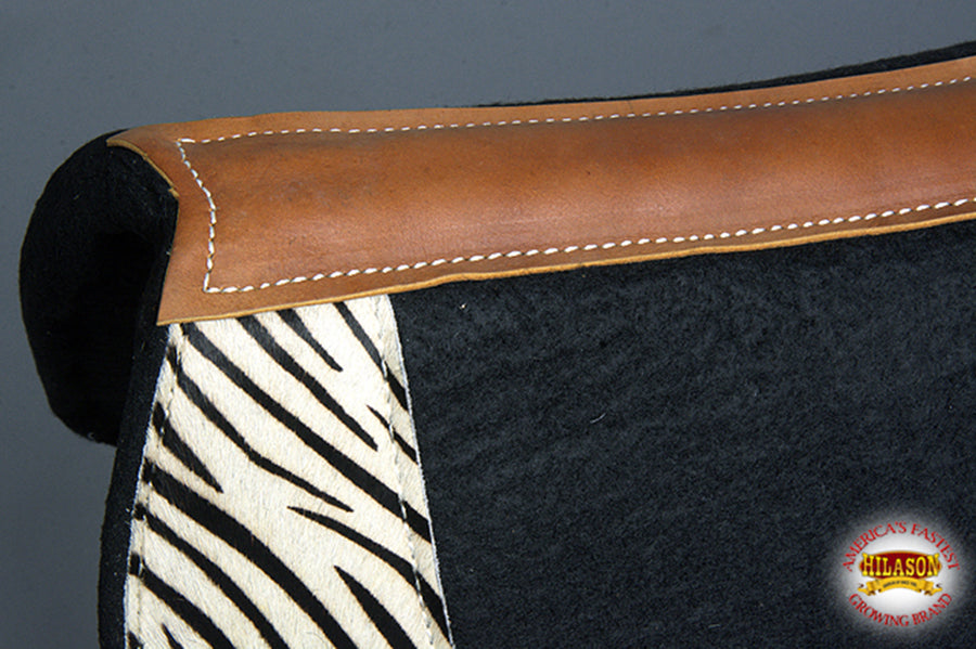 HILASON Western Wool Felt Horse Saddle Pad W/ Distressed Wear Leather | for Horses