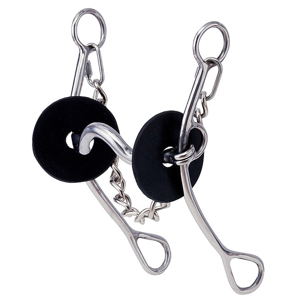 HILASON SS Training Bit, 5" Medium Port Sweetiron Mouth Rubber Bit Gaurds & Curb Chain