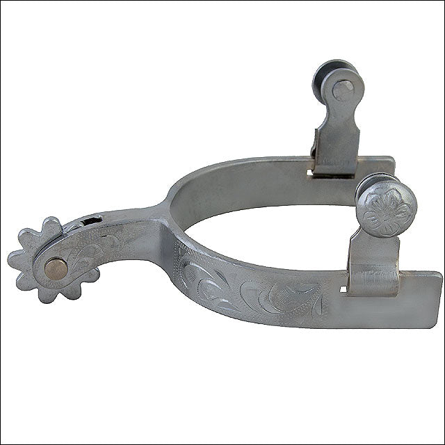 Hilason Western Chrome Plated Youth Hand Engraved Spur Floral Design