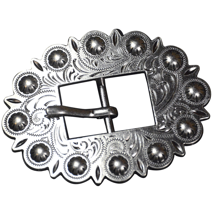 Set Of 4 Screw Back Concho Stainless Steel Leather Belt Floral Buckle Set - Uhorse