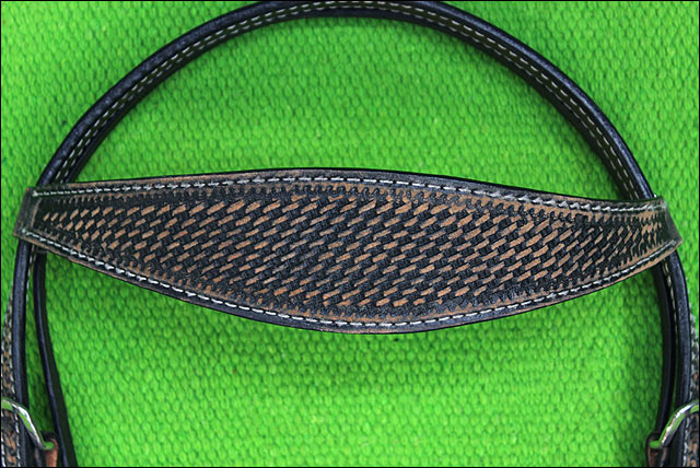 HILASON Western Horse Headstall Breast Collar Set Genuine American Leather Basket Weave Rough Out Black | For Horses