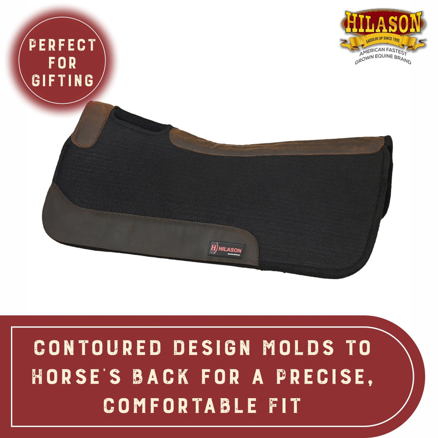 HILASON Western Wool Felt Horse Saddle Pad W/ Distressed Wear Leather | for Horses