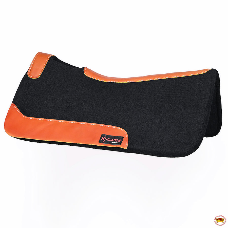 HILASON Western Wool Felt Horse Saddle Pad W/ Distressed Wear Leather | for Horses
