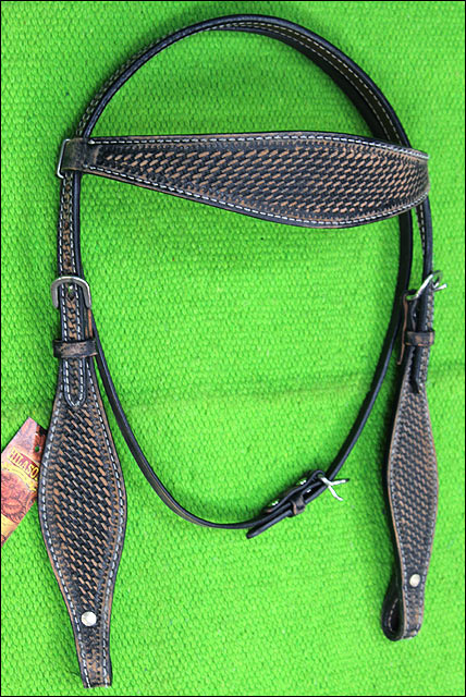 HILASON Western Horse Headstall Breast Collar Set Genuine American Leather Basket Weave Rough Out Black | For Horses