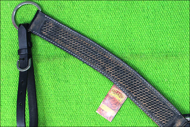HILASON Western Horse Headstall Breast Collar Set Genuine American Leather Basket Weave Rough Out Black | For Horses