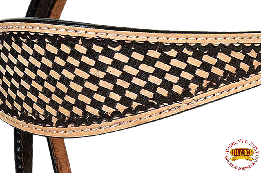 HILASON Western Horse Headstall Breast Collar Set Genuine American Leather Basket Weave Rough Out Dark Brown | For Horses