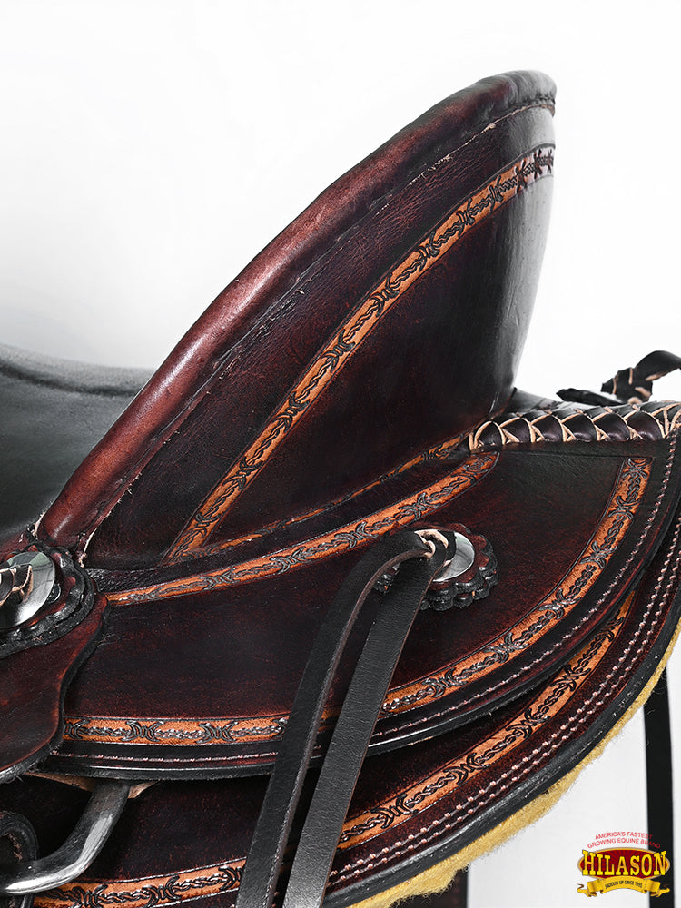 HILASON Western Horse Saddle American Leather Ranch Roping Trail Dark Brown | Hand Tooled Wade & For Horses