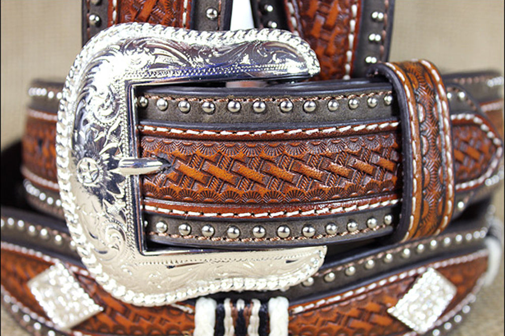 Western Nocona Leather Mens Belt Scallop Overlay Copper 32-46