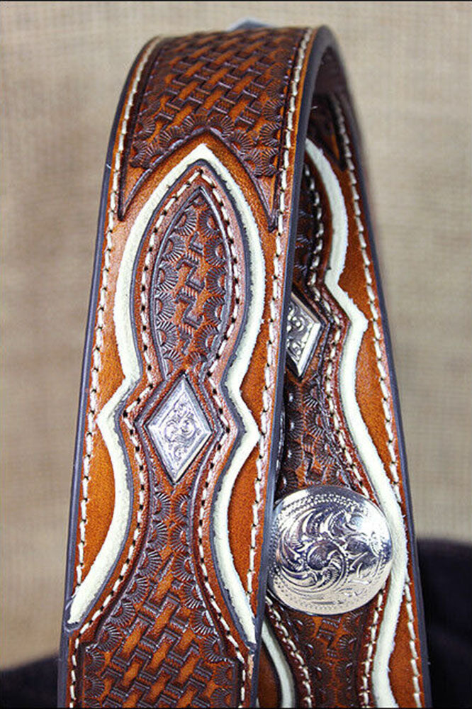 Western Nocona Mens Belt Tooled Diamond Silver Conchos Copper 48 Ines