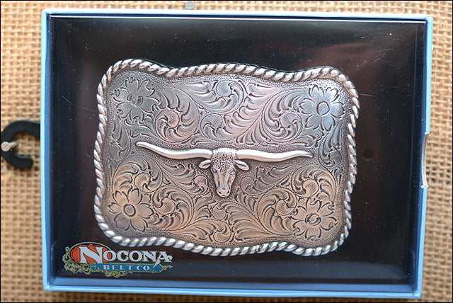 M&F Western Nocona Antique Silver Longhorn Rope Edge Belt Buckle