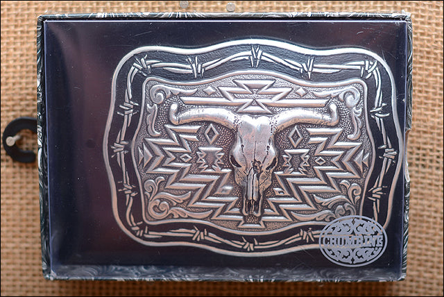 M&F Western Crumrine Steer Skull Barb Wire Belt Buckle