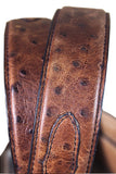 3D Men's Vintage Brown Ostrich Print Leather Belt Feathered Edge & Silver Buckle