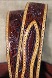 3D Floral Tan Mens Fashion Ranger Leather Belt Silver Buckle