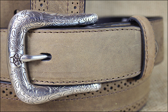 Western Laether Belt Men Ariat Brown Distressed Perf Edge 32-46 In