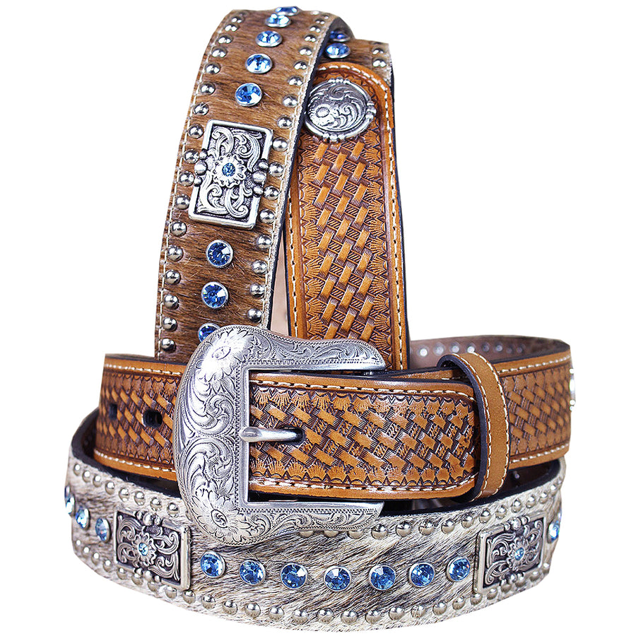 40 In Western Stamp Leather Belt Men Nocona Conchos Natural Basket - Uhorse