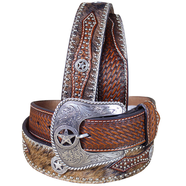 Nocona Hair on Embellished Leather Belt