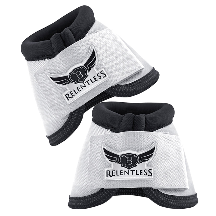 White and black fleece horse bell boots with winged logo - Uhorse
