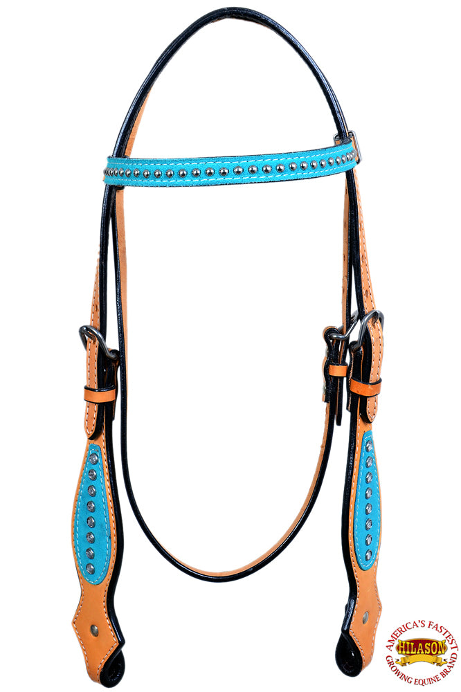 Western Horse Headstall Tack Bridle American Leather Turquoise Hilason