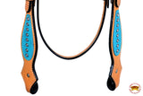 Western Horse Headstall Tack Bridle American Leather Turquoise Hilason