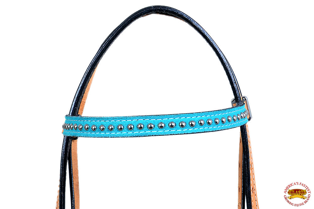 Western Horse Headstall Tack Bridle American Leather Turquoise Hilason