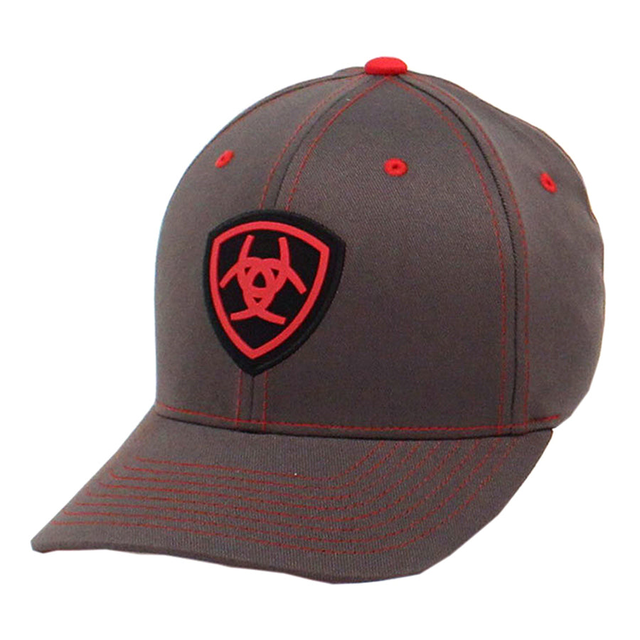 X Large Ariat W. Baseball Cap Mens Cowboy Flex Fit Gray Red Logo – by Hilason – Cowboy and equestrian accessories