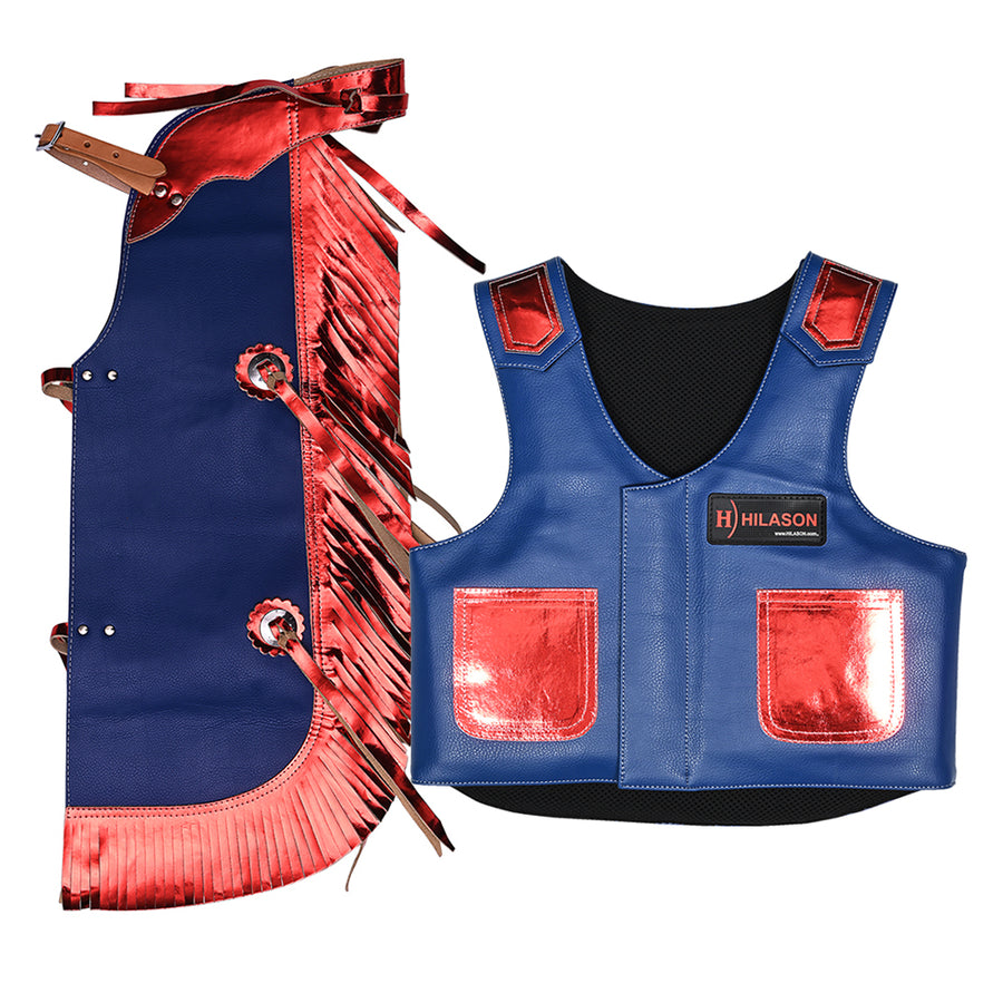 Hilason Junior Youth Bull Riding Pro Rodeo Leather Protective Vest Chaps - Uhorse