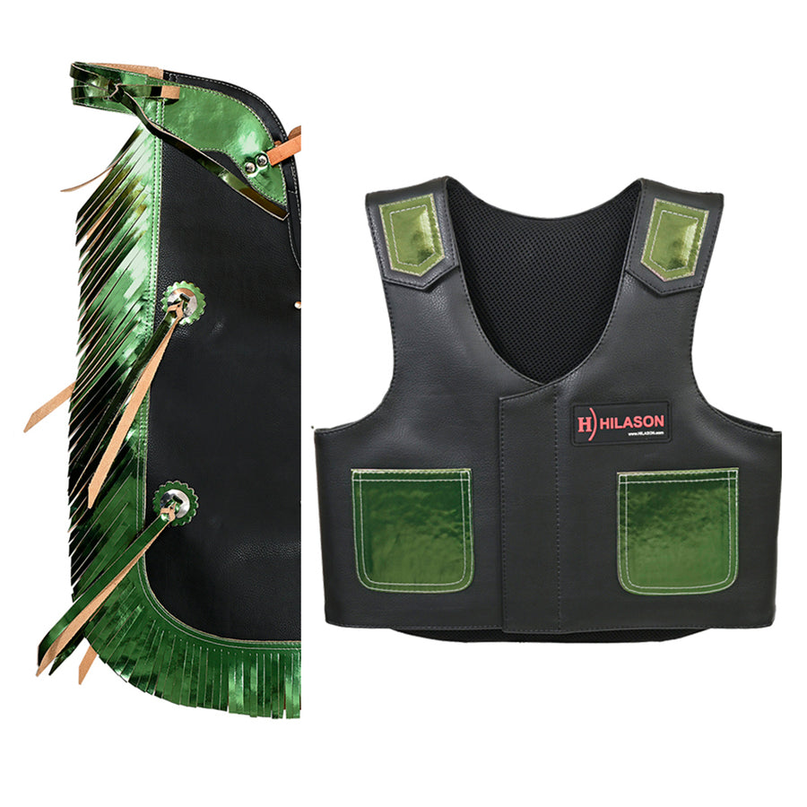 Hilason Junior Youth Bull Riding Pro Rodeo Leather Protective Vest Chaps - Uhorse
