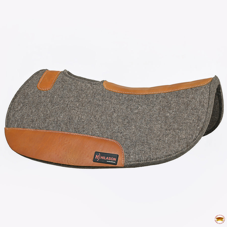 HILASON Western Wool Felt Round Contoured Horse Saddle Pad W/ Distressed Wear Leather | for Horses