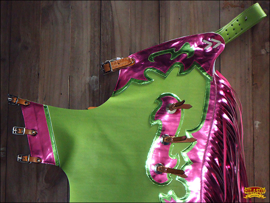 HILASON Bull Riding Genuine White Leather Rodeo Western Chaps Green | for Men and Women Unisex