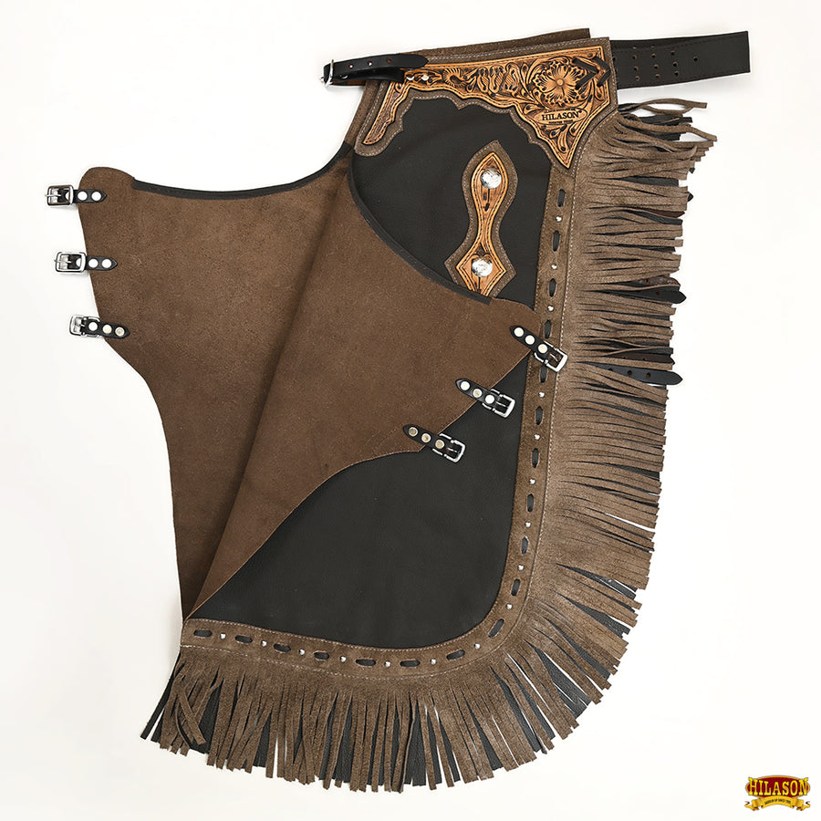 HILASON Bull Riding Chinks Adult Pro Rodeo Bronc Genuine Leather | Handmade Chaps Western for Adults Hand Tooled