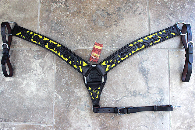 Hilason Western Horse Headstall & Breast Collar American Leather Black Yellow