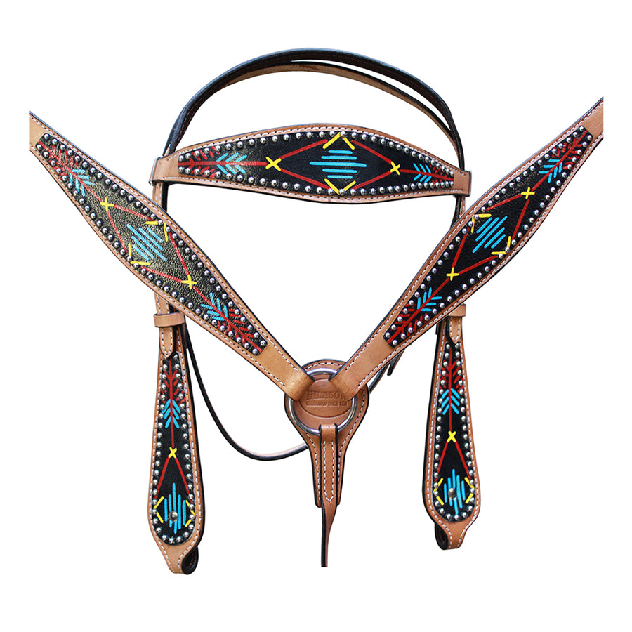HILASON Western Horse Genuine Leather Headstall & Breast Collar Set Tan