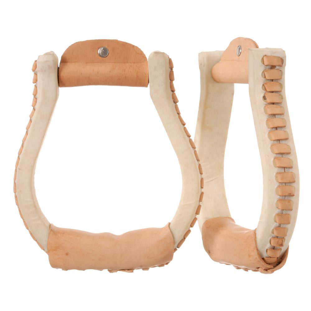Tough 1 Leather Hand Laced 1" Wide Rawhide Oxbow Horse Stirrups Pair W/ 3" Neck